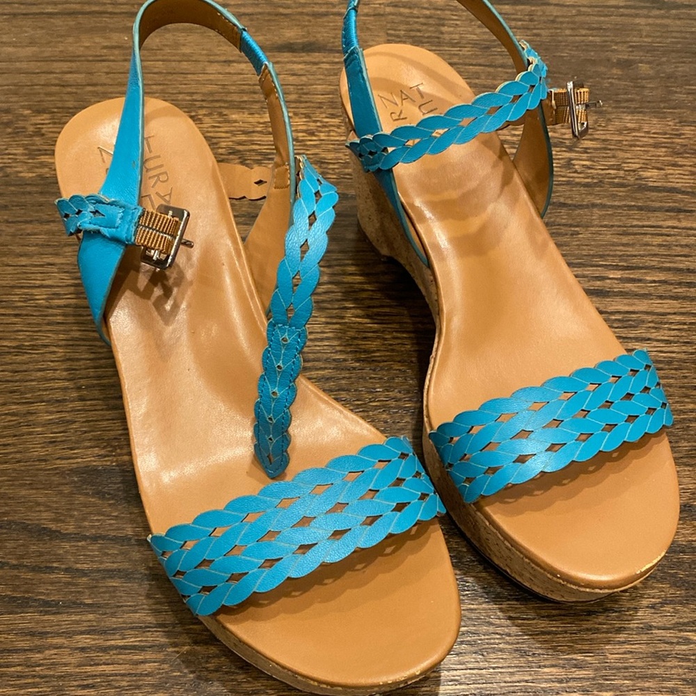Cork Teal wedge platform sandals size 8.5